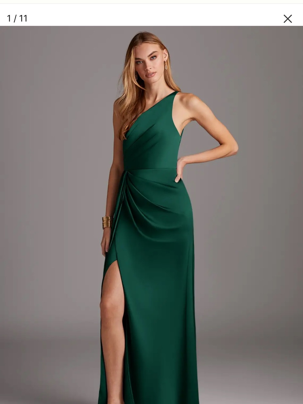 Women's One-Shoulder Pine Green Evening Dress